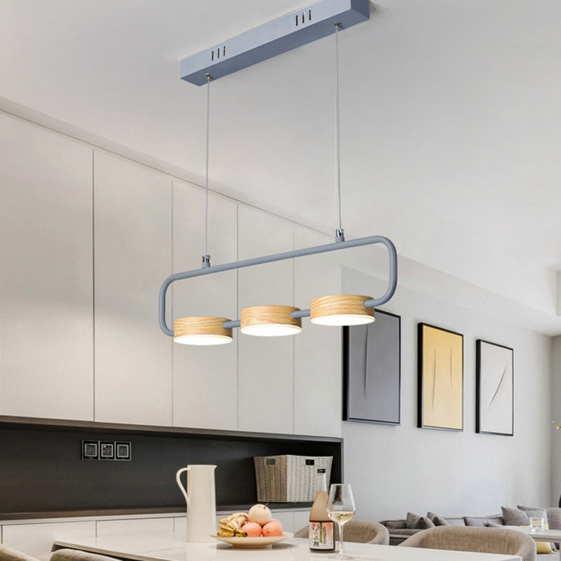 Oblong Kitchen Island Lighting Metal 3-Light Nordic Hanging Pendant in Grey/Green and Wood Clearhalo 'Ceiling Lights' 'Island Lights' Lighting' 781770