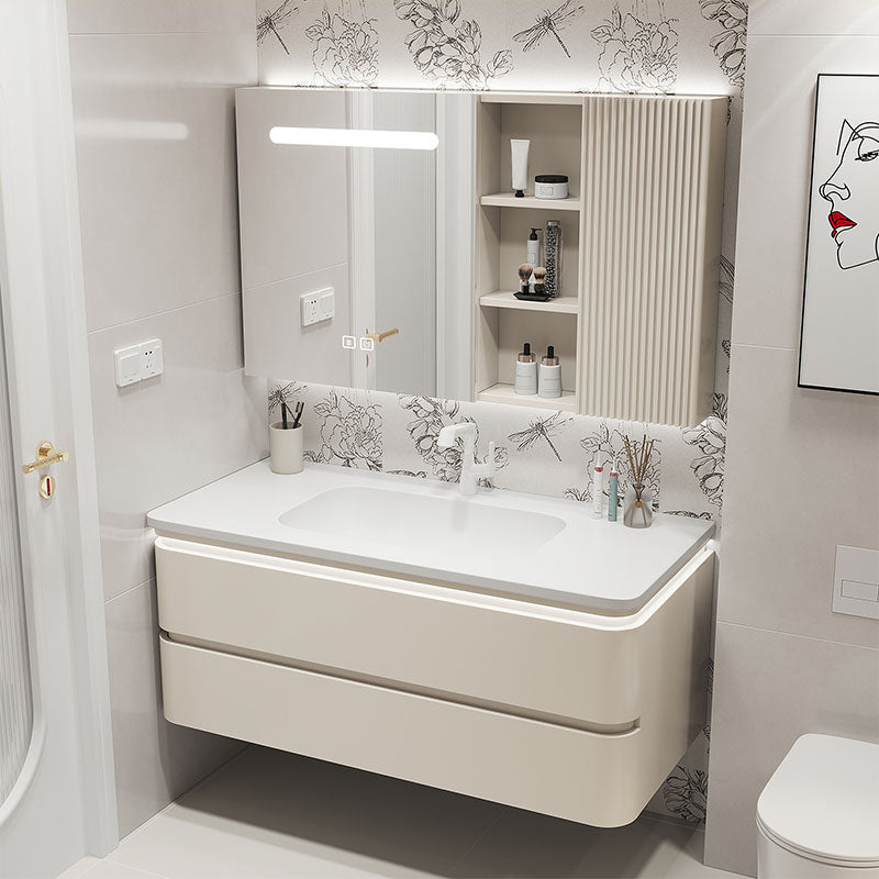 Wall Mount Modern Bathroom Vanity Set with Mirror Faucet Sink Vanity & Faucet & Smart Medicine Cabinet Clearhalo 'Bathroom Remodel & Bathroom Fixtures' 'Bathroom Vanities' 'bathroom_vanities' 'Home Improvement' 'home_improvement' 'home_improvement_bathroom_vanities' 7817720