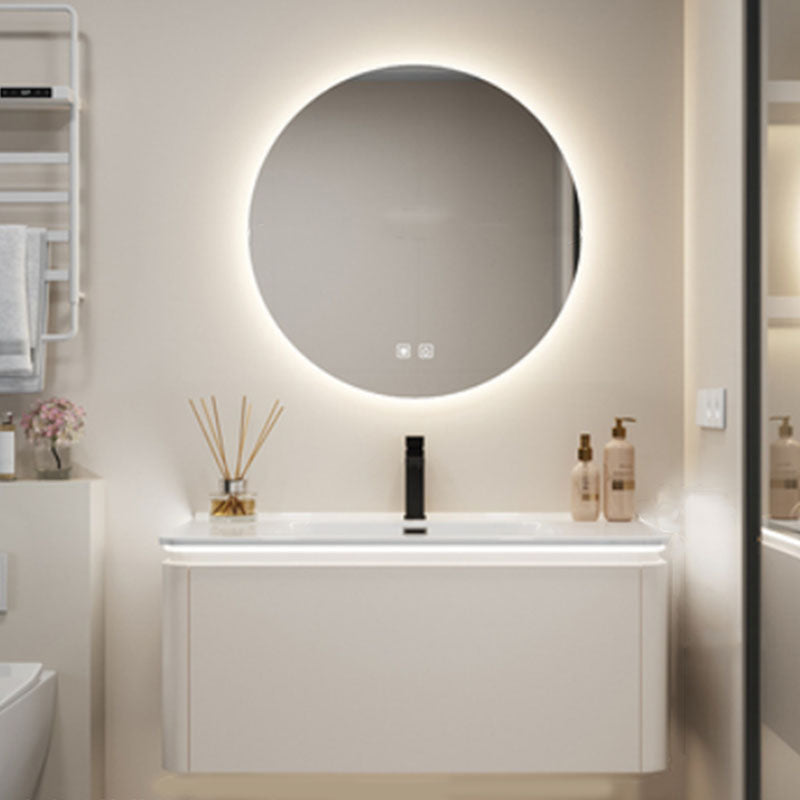 Wall Mount Modern Bathroom Sink Vanity with Mirror Faucet Sink Vanity & Faucet & Round Mirror Clearhalo 'Bathroom Remodel & Bathroom Fixtures' 'Bathroom Vanities' 'bathroom_vanities' 'Home Improvement' 'home_improvement' 'home_improvement_bathroom_vanities' 7817779