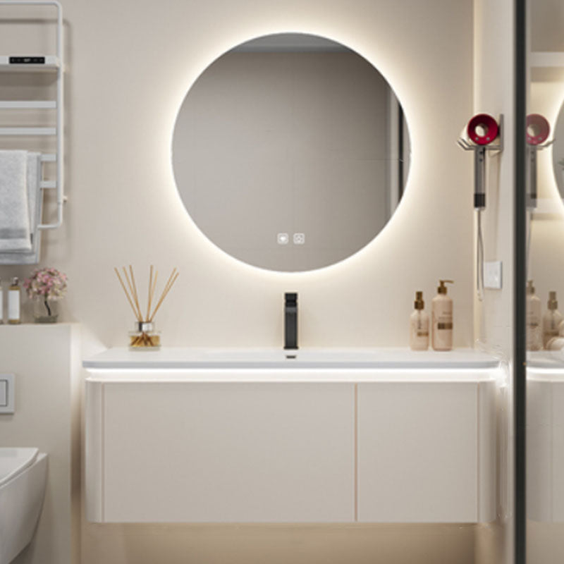 Wall Mount Modern Bathroom Sink Vanity with Mirror Faucet Sink Vanity & Faucet & Round Mirror 47"L x 20"W x 20"H Clearhalo 'Bathroom Remodel & Bathroom Fixtures' 'Bathroom Vanities' 'bathroom_vanities' 'Home Improvement' 'home_improvement' 'home_improvement_bathroom_vanities' 7817781
