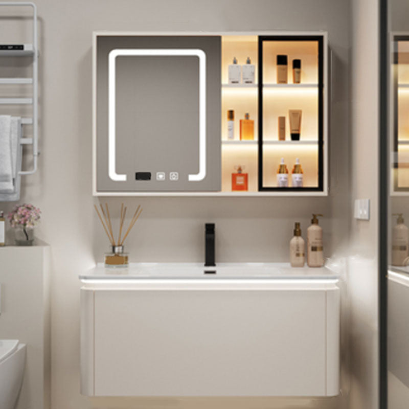 Wall Mount Modern Bathroom Sink Vanity with Mirror Faucet Sink Vanity & Faucet & Smart Medicine Cabinet Clearhalo 'Bathroom Remodel & Bathroom Fixtures' 'Bathroom Vanities' 'bathroom_vanities' 'Home Improvement' 'home_improvement' 'home_improvement_bathroom_vanities' 7817791