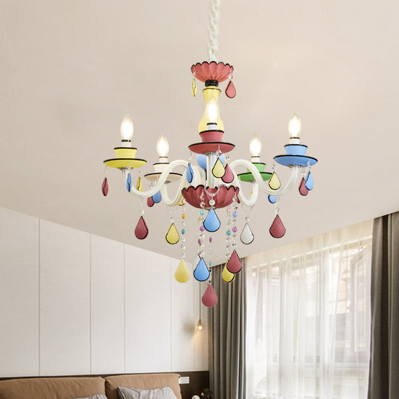 Crystal Candelabra Chandelier Macaron 5/6/8 Lights Blue-Pink-Yellow Hanging Pendant with Cascading Drape Clearhalo 'Ceiling Lights' 'Chandeliers' Lighting' options 781806