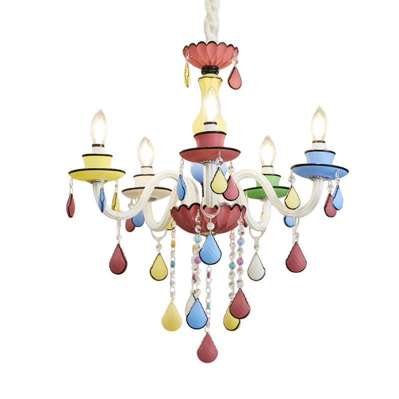 Crystal Candelabra Chandelier Macaron 5/6/8 Lights Blue-Pink-Yellow Hanging Pendant with Cascading Drape Clearhalo 'Ceiling Lights' 'Chandeliers' Lighting' options 781807