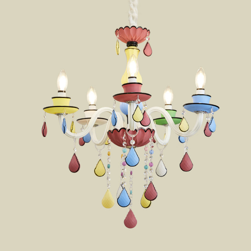 Crystal Candelabra Chandelier Macaron 5/6/8 Lights Blue-Pink-Yellow Hanging Pendant with Cascading Drape Clearhalo 'Ceiling Lights' 'Chandeliers' Lighting' options 781808