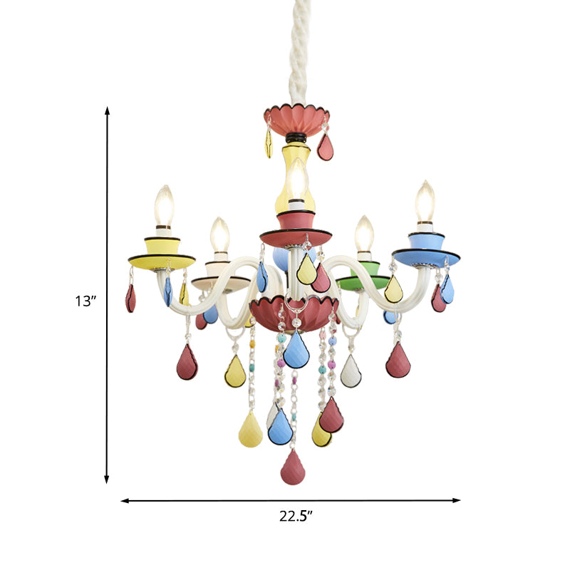 Crystal Candelabra Chandelier Macaron 5/6/8 Lights Blue-Pink-Yellow Hanging Pendant with Cascading Drape Clearhalo 'Ceiling Lights' 'Chandeliers' Lighting' options 781809