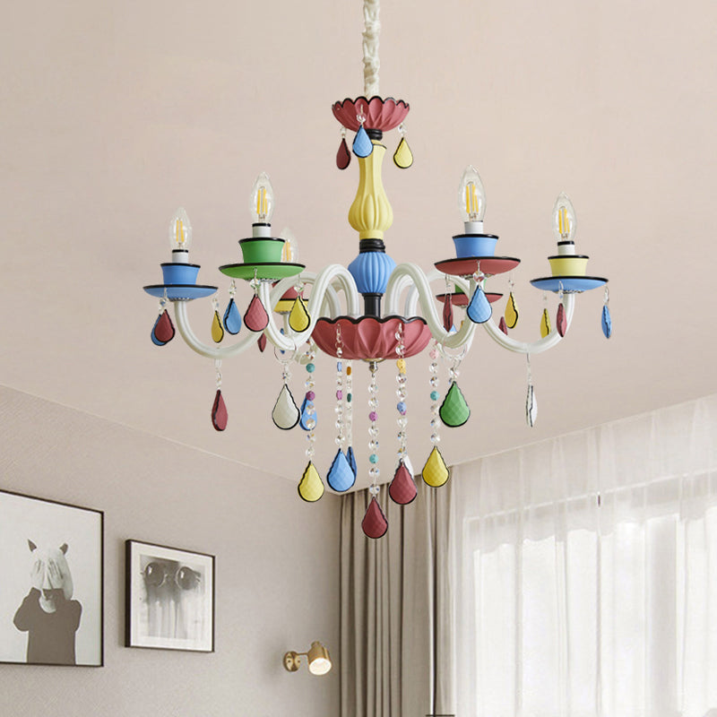 Crystal Candelabra Chandelier Macaron 5/6/8 Lights Blue-Pink-Yellow Hanging Pendant with Cascading Drape Clearhalo 'Ceiling Lights' 'Chandeliers' Lighting' options 781811