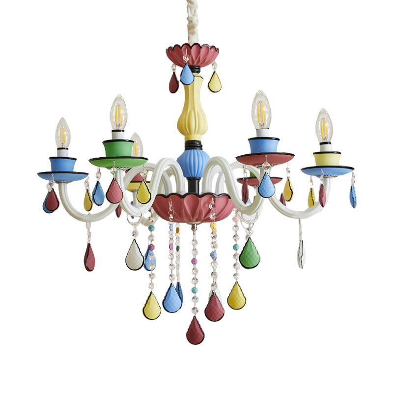 Crystal Candelabra Chandelier Macaron 5/6/8 Lights Blue-Pink-Yellow Hanging Pendant with Cascading Drape Clearhalo 'Ceiling Lights' 'Chandeliers' Lighting' options 781813