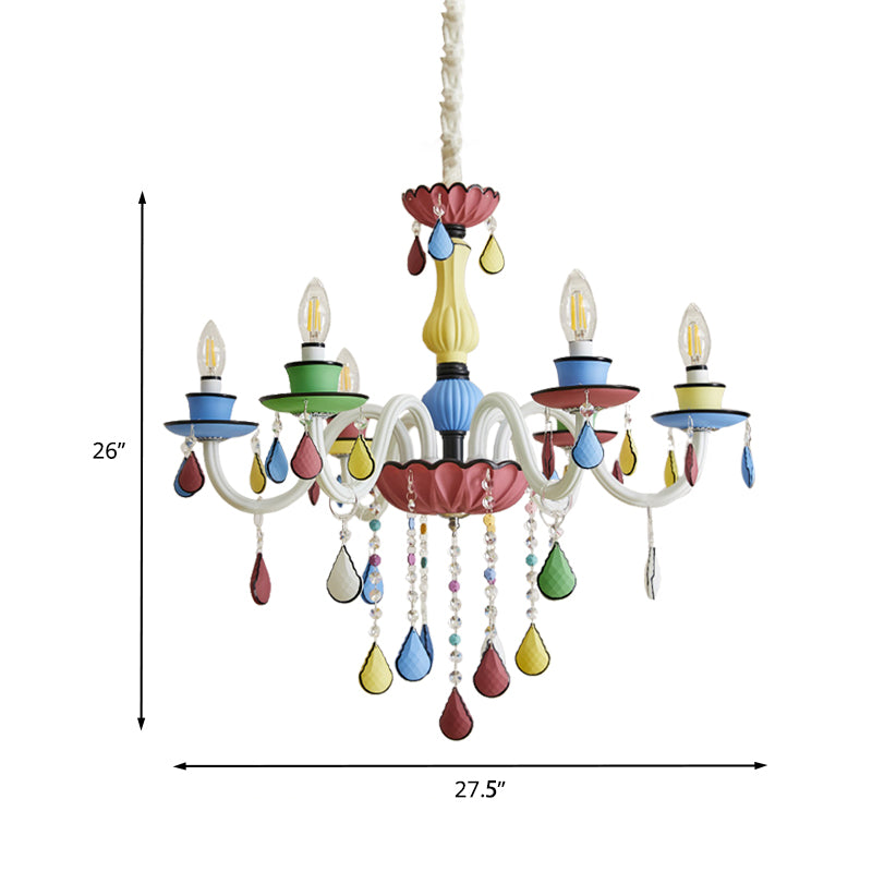 Crystal Candelabra Chandelier Macaron 5/6/8 Lights Blue-Pink-Yellow Hanging Pendant with Cascading Drape Clearhalo 'Ceiling Lights' 'Chandeliers' Lighting' options 781814