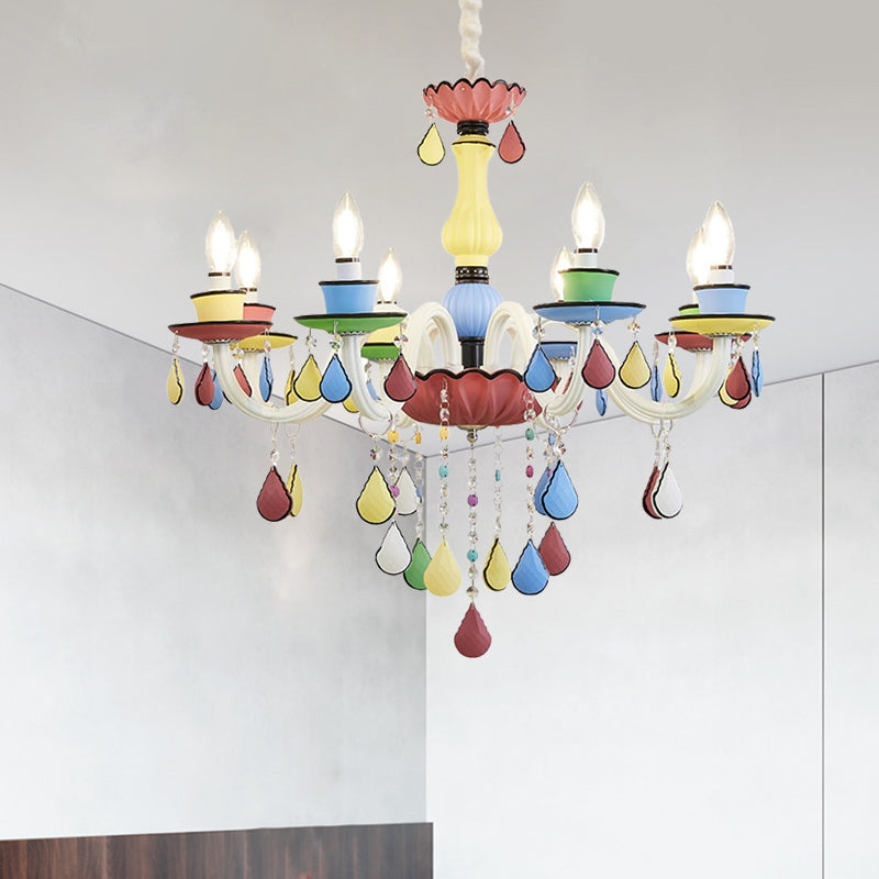 Crystal Candelabra Chandelier Macaron 5/6/8 Lights Blue-Pink-Yellow Hanging Pendant with Cascading Drape Clearhalo 'Ceiling Lights' 'Chandeliers' Lighting' options 781815