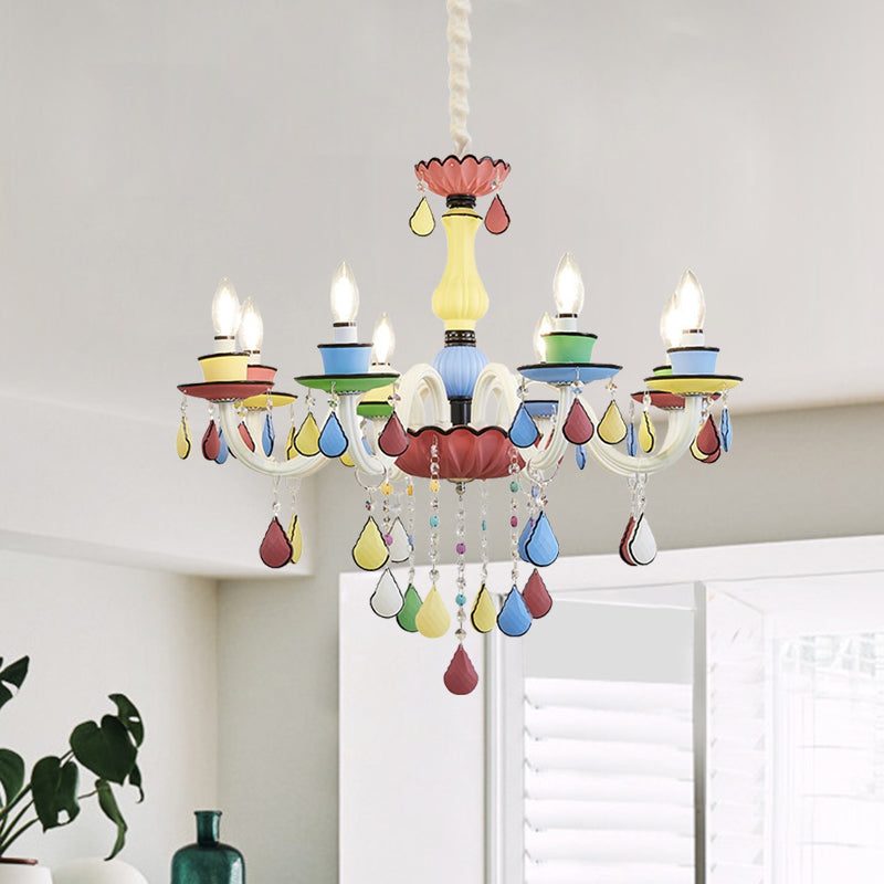 Crystal Candelabra Chandelier Macaron 5/6/8 Lights Blue-Pink-Yellow Hanging Pendant with Cascading Drape Clearhalo 'Ceiling Lights' 'Chandeliers' Lighting' options 781816