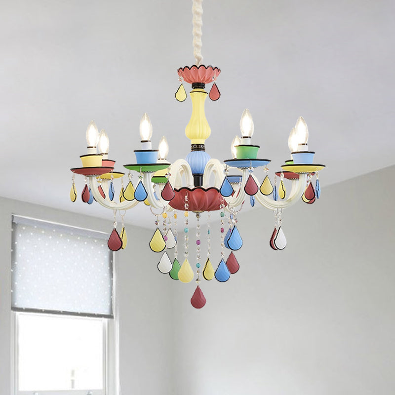 Crystal Candelabra Chandelier Macaron 5/6/8 Lights Blue-Pink-Yellow Hanging Pendant with Cascading Drape Clearhalo 'Ceiling Lights' 'Chandeliers' Lighting' options 781817