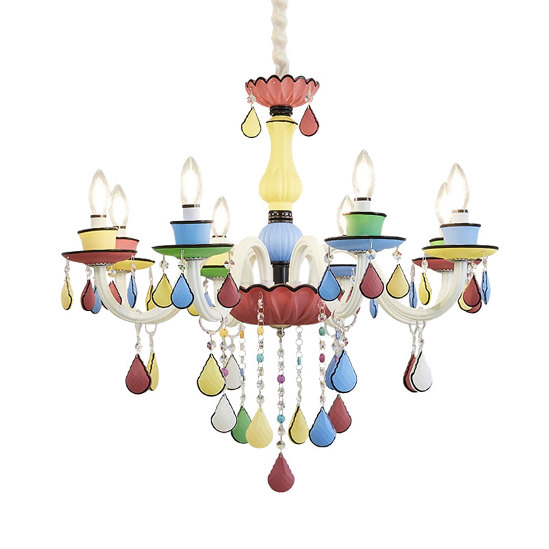 Crystal Candelabra Chandelier Macaron 5/6/8 Lights Blue-Pink-Yellow Hanging Pendant with Cascading Drape Clearhalo 'Ceiling Lights' 'Chandeliers' Lighting' options 781818