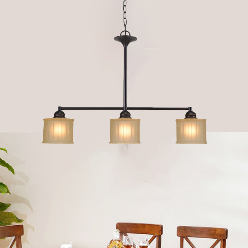 Traditional Style 3 Head Glass Pendant Light with Cylinder Shade Black Color Linear Hanging Lamp for Living Room Negro Clearhalo 'Ceiling Lights' 'Hogar' 'Iluminación' 'Lámparas Colgantes Isla' 'Lámparas de Techo' 781824_8c834cdc-19e5-4a13-9ee1-d70638c2b289