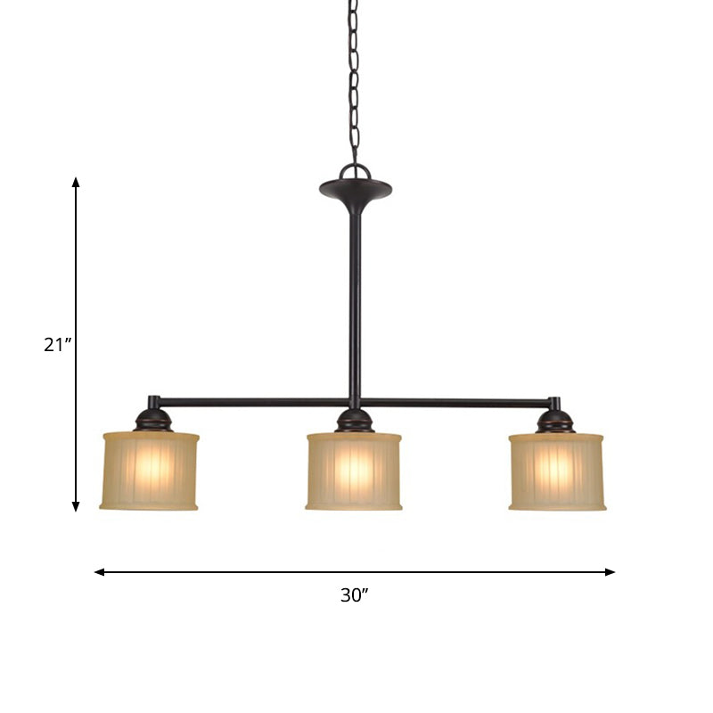 Traditional Style 3 Head Glass Pendant Light with Cylinder Shade Black Color Linear Hanging Lamp for Living Room Clearhalo 'Ceiling Lights' 'Hogar' 'Iluminación' 'Lámparas Colgantes Isla' 'Lámparas de Techo' 781827_5fe7c96f-5dde-46b9-a1cd-951be9706dd2