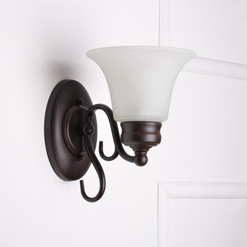 Bell White Glass Sconce Lighting Country Style 1 Light Indoor Wall Mount Lamp Fixture in Black Black Clearhalo 'Wall Lamps & Sconces' 'Wall Lights' Lighting' 781844