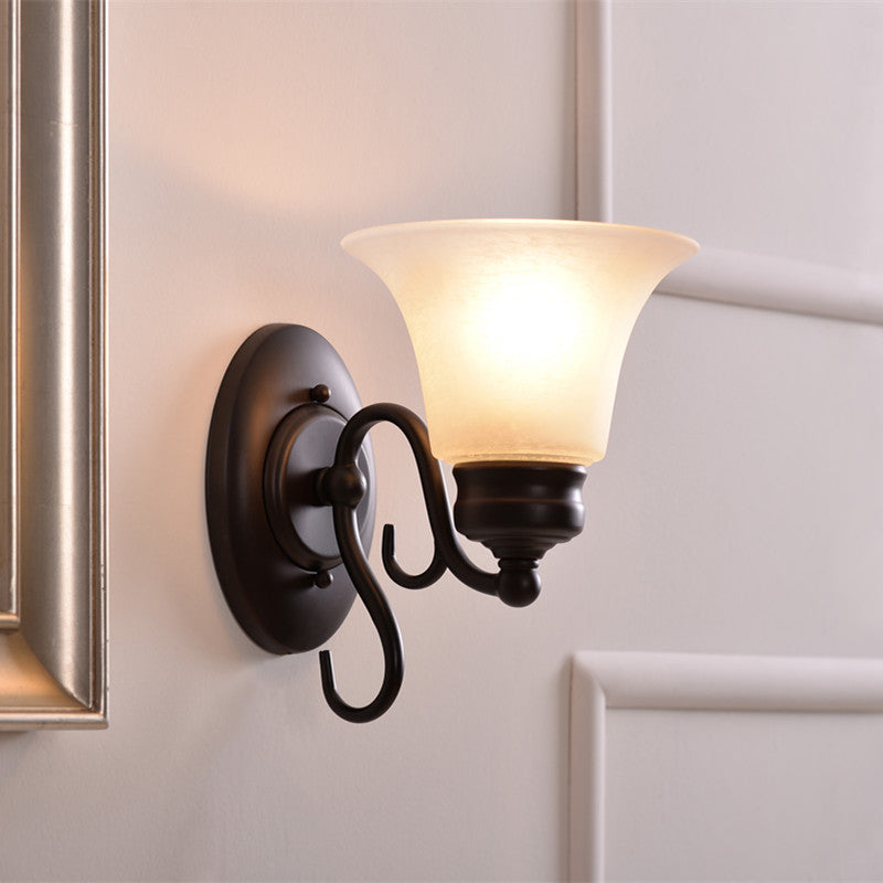 Bell White Glass Sconce Lighting Country Style 1 Light Indoor Wall Mount Lamp Fixture in Black Clearhalo 'Wall Lamps & Sconces' 'Wall Lights' Lighting' 781845