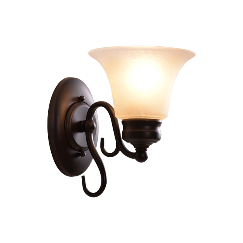 Bell White Glass Sconce Lighting Country Style 1 Light Indoor Wall Mount Lamp Fixture in Black Clearhalo 'Wall Lamps & Sconces' 'Wall Lights' Lighting' 781846