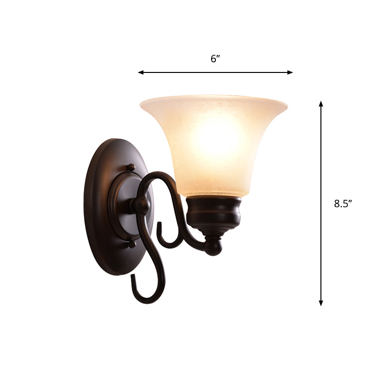 Bell White Glass Sconce Lighting Country Style 1 Light Indoor Wall Mount Lamp Fixture in Black Clearhalo 'Wall Lamps & Sconces' 'Wall Lights' Lighting' 781847