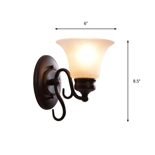 Bell White Glass Sconce Lighting Country Style 1 Light Indoor Wall Mount Lamp Fixture in Black Clearhalo 'Wall Lamps & Sconces' 'Wall Lights' Lighting' 781847