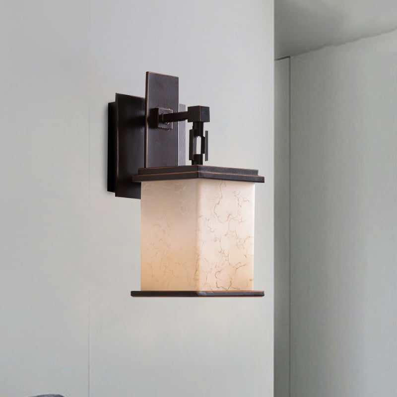 Black 1 Head Wall Lighting Farmhouse Tan Crackled Glass Cuboid Wall Mount Lamp Fixture Clearhalo 'Wall Lamps & Sconces' 'Wall Lights' Lighting' 781853