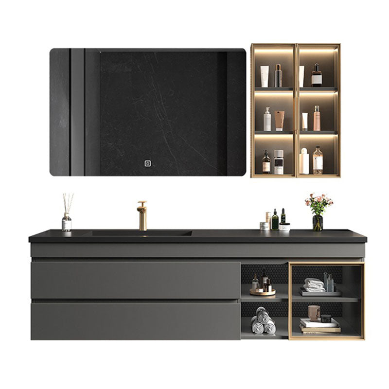 Wall Mount Modern Bathroom Sink Vanity with Faucet Sink Mirror Vanity & Faucet & Smart Mirror & Sensor Sideboard 51"L x 22"W x 18"H Clearhalo 'Bathroom Remodel & Bathroom Fixtures' 'Bathroom Vanities' 'bathroom_vanities' 'Home Improvement' 'home_improvement' 'home_improvement_bathroom_vanities' 7818579