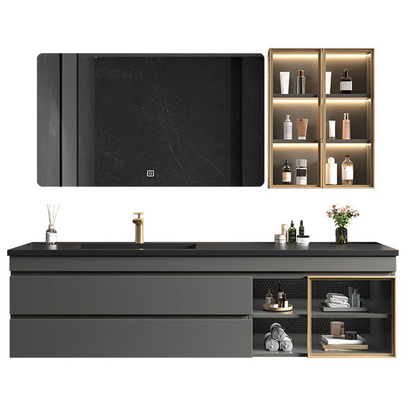 Wall Mount Modern Bathroom Sink Vanity with Faucet Sink Mirror Vanity & Faucet & Smart Mirror & Sensor Sideboard Clearhalo 'Bathroom Remodel & Bathroom Fixtures' 'Bathroom Vanities' 'bathroom_vanities' 'Home Improvement' 'home_improvement' 'home_improvement_bathroom_vanities' 7818583