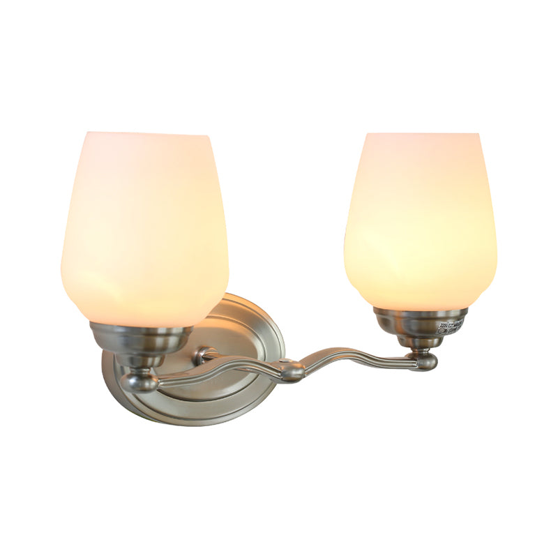 2-Head Opal Glass Vanity Light Countryside Silver Cup Shape Cream Glass Up Wall Lamp Sconce Clearhalo 'Vanity Lights' 'Wall Lights' Lighting' 781861