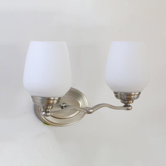 2-Head Opal Glass Vanity Light Countryside Silver Cup Shape Cream Glass Up Wall Lamp Sconce Clearhalo 'Vanity Lights' 'Wall Lights' Lighting' 781862