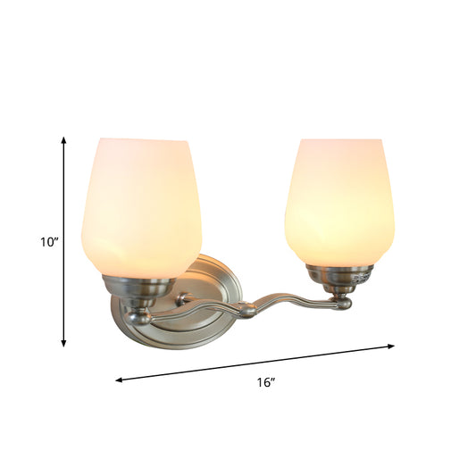 2-Head Opal Glass Vanity Light Countryside Silver Cup Shape Cream Glass Up Wall Lamp Sconce Clearhalo 'Vanity Lights' 'Wall Lights' Lighting' 781863