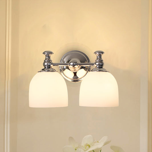 Milk White Glass Bell Wall Mount Lamp Traditional 1/2-Bulb Indoor Wall Sconce Light in Chrome Clearhalo 'Wall Lamps & Sconces' 'Wall Lights' Lighting' 781869