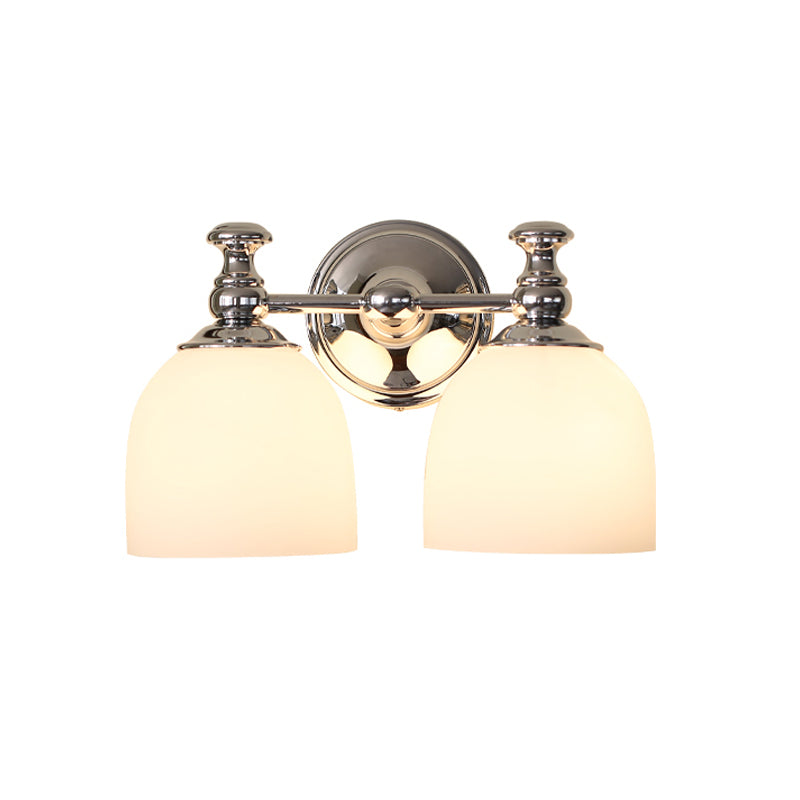 Milk White Glass Bell Wall Mount Lamp Traditional 1/2-Bulb Indoor Wall Sconce Light in Chrome Clearhalo 'Wall Lamps & Sconces' 'Wall Lights' Lighting' 781870