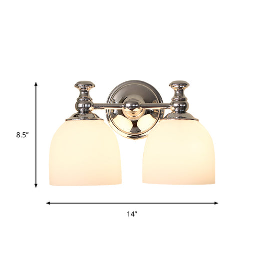 Milk White Glass Bell Wall Mount Lamp Traditional 1/2-Bulb Indoor Wall Sconce Light in Chrome Clearhalo 'Wall Lamps & Sconces' 'Wall Lights' Lighting' 781871