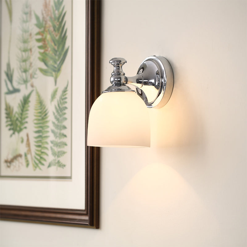 Milk White Glass Bell Wall Mount Lamp Traditional 1/2-Bulb Indoor Wall Sconce Light in Chrome 1.0 Chrome Clearhalo 'Wall Lamps & Sconces' 'Wall Lights' Lighting' 781872