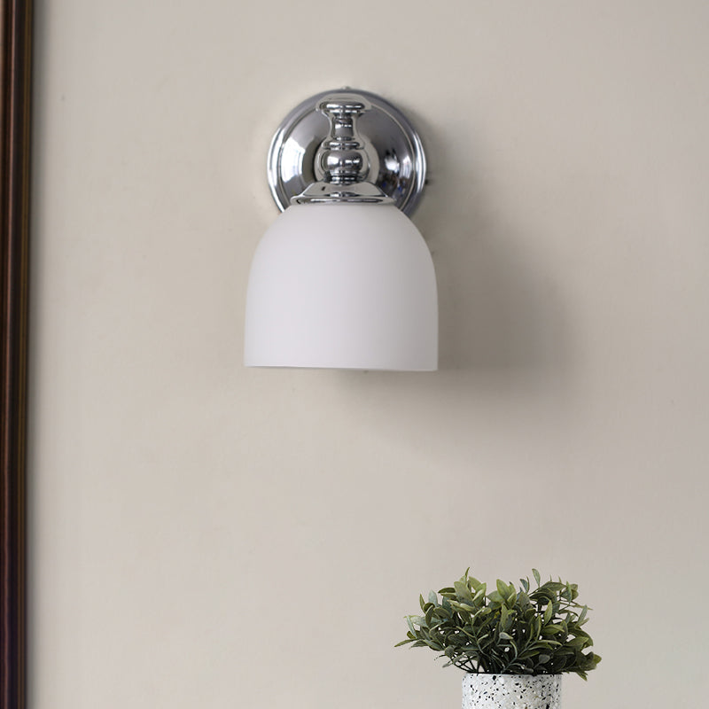 Milk White Glass Bell Wall Mount Lamp Traditional 1/2-Bulb Indoor Wall Sconce Light in Chrome Clearhalo 'Wall Lamps & Sconces' 'Wall Lights' Lighting' 781873