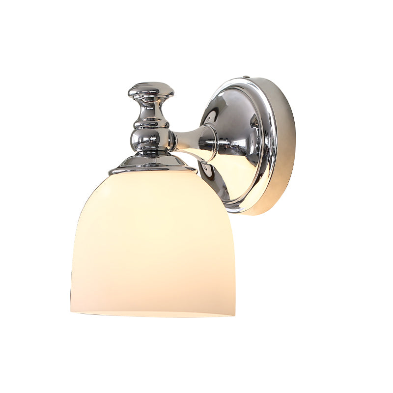 Milk White Glass Bell Wall Mount Lamp Traditional 1/2-Bulb Indoor Wall Sconce Light in Chrome Clearhalo 'Wall Lamps & Sconces' 'Wall Lights' Lighting' 781874