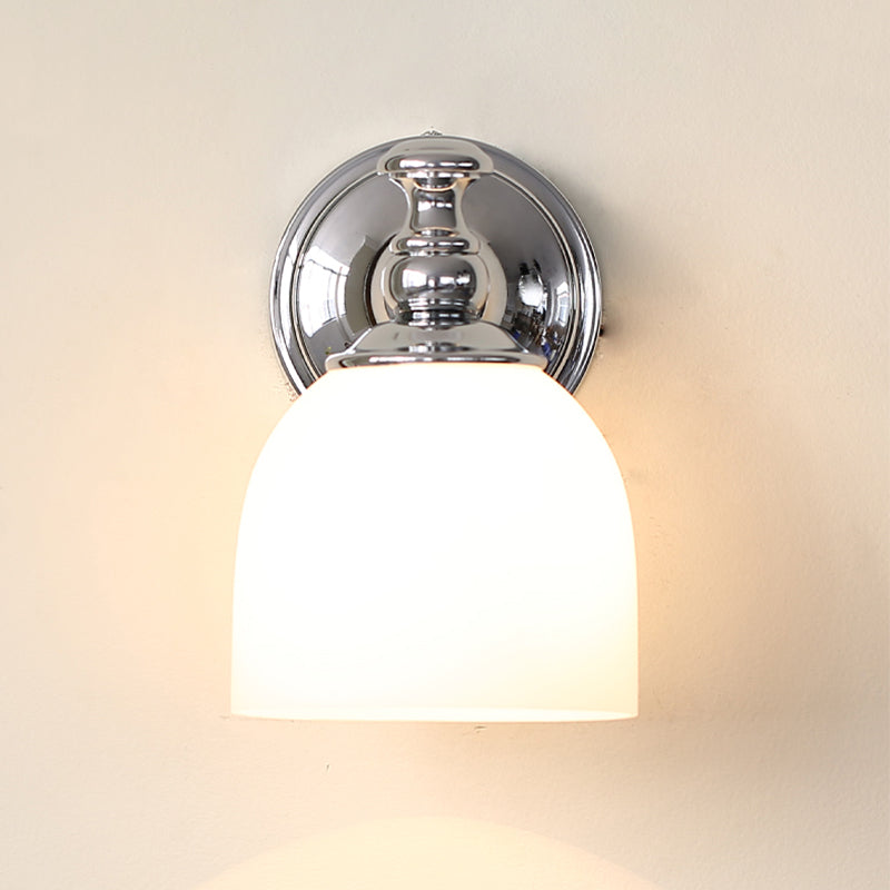 Milk White Glass Bell Wall Mount Lamp Traditional 1/2-Bulb Indoor Wall Sconce Light in Chrome Clearhalo 'Wall Lamps & Sconces' 'Wall Lights' Lighting' 781875