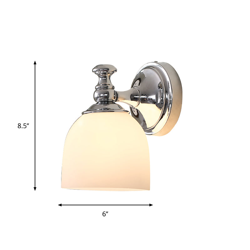 Milk White Glass Bell Wall Mount Lamp Traditional 1/2-Bulb Indoor Wall Sconce Light in Chrome Clearhalo 'Wall Lamps & Sconces' 'Wall Lights' Lighting' 781876