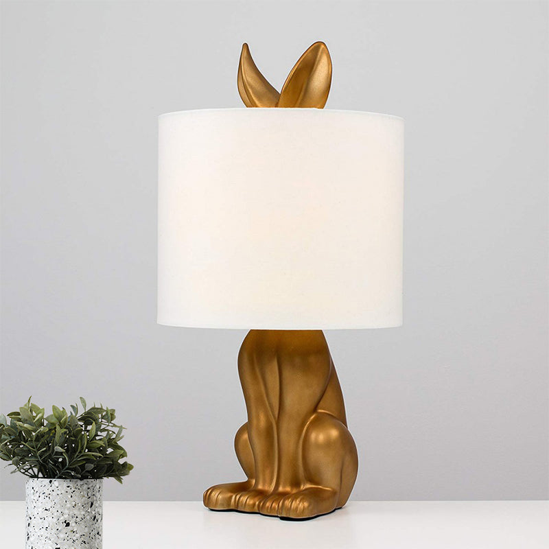 1 Head Night Light Farmhouse Cylinder Drum Fabric Nightstand Lamp in Gold with Rabbit Design Gold Clearhalo 'Lamps' 'Table Lamps' Lighting' 781914