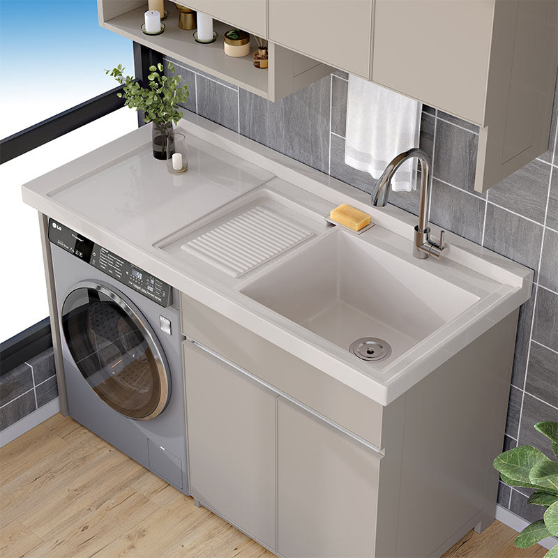 Modern Metal Freestanding Sink Vanity with Sink Faucet for Bathroom Clearhalo 'Bathroom Remodel & Bathroom Fixtures' 'Bathroom Vanities' 'bathroom_vanities' 'Home Improvement' 'home_improvement' 'home_improvement_bathroom_vanities' 7819147