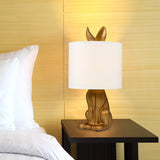 1 Head Night Light Farmhouse Cylinder Drum Fabric Nightstand Lamp in Gold with Rabbit Design Clearhalo 'Lamps' 'Table Lamps' Lighting' 781915