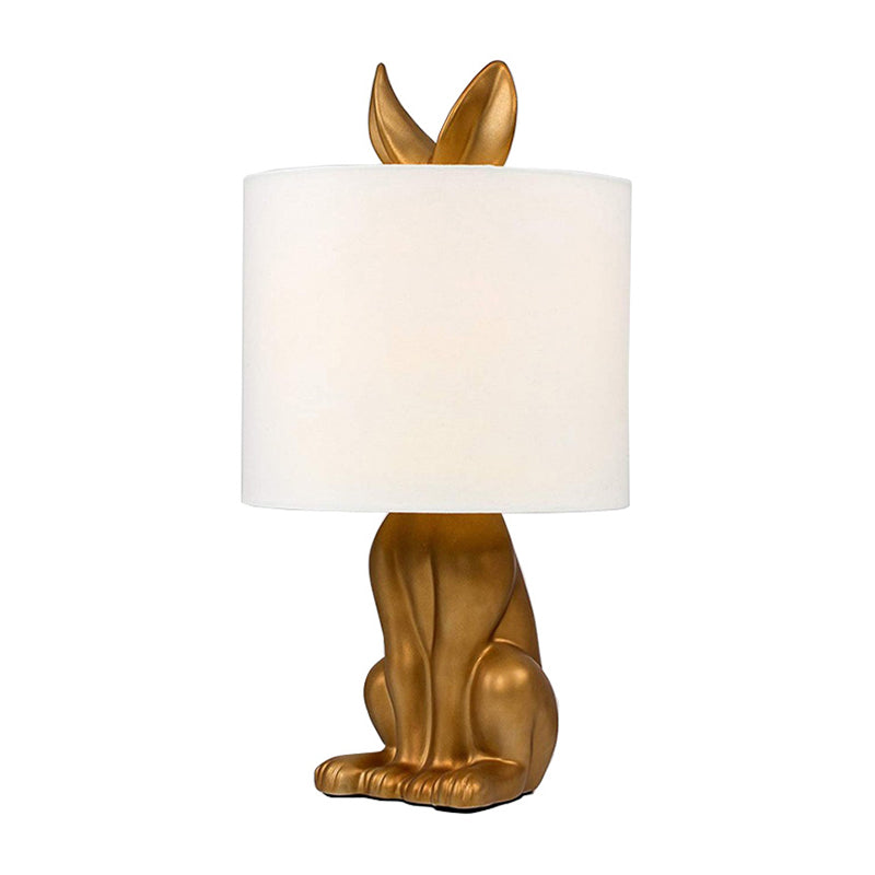 1 Head Night Light Farmhouse Cylinder Drum Fabric Nightstand Lamp in Gold with Rabbit Design Clearhalo 'Lamps' 'Table Lamps' Lighting' 781916