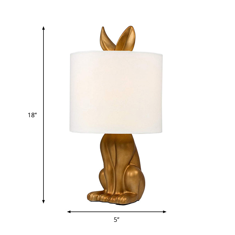 1 Head Night Light Farmhouse Cylinder Drum Fabric Nightstand Lamp in Gold with Rabbit Design Clearhalo 'Lamps' 'Table Lamps' Lighting' 781917