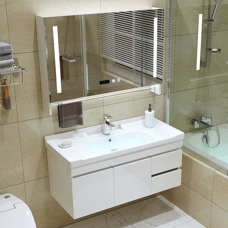 Modern Wall Mount Bathroom Sink Vanity with Faucet Sink Mirror Vanity & Faucet & Smart Medicine Cabinet Clearhalo 'Bathroom Remodel & Bathroom Fixtures' 'Bathroom Vanities' 'bathroom_vanities' 'Home Improvement' 'home_improvement' 'home_improvement_bathroom_vanities' 7819188