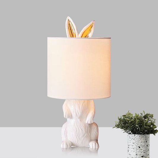 Resin Rabbit Shaped Table Light Countryside Style 1-Light Bedside Fabric Night Lamp in White White Clearhalo 'Lamps' 'Table Lamps' Lighting' 781918
