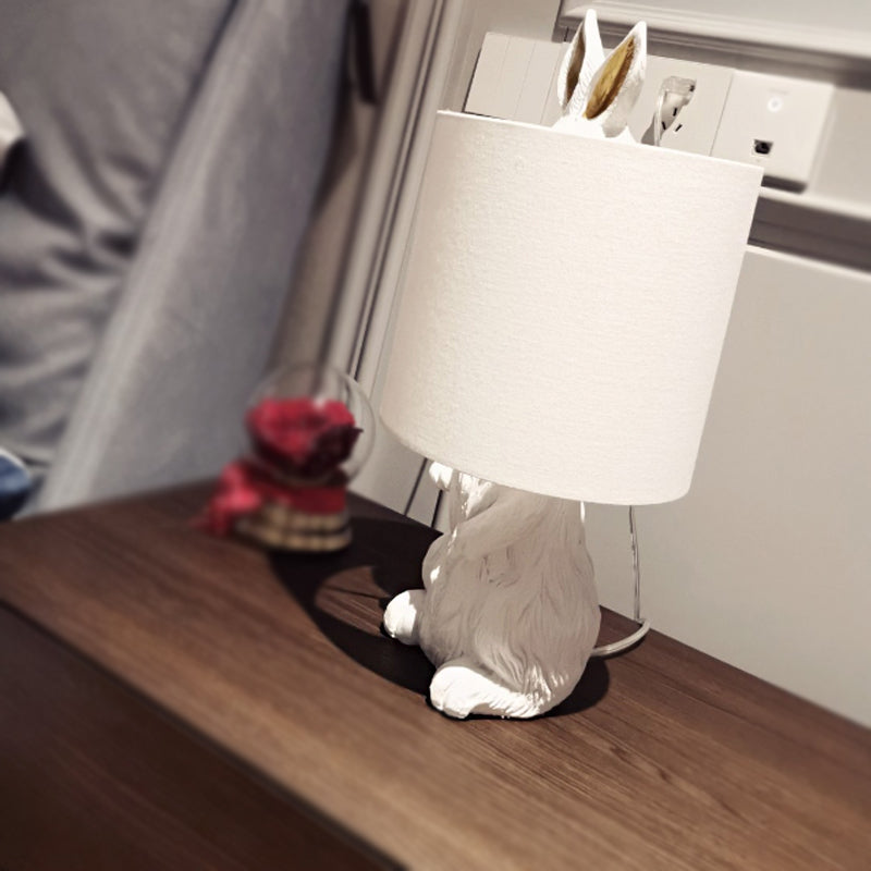 Resin Rabbit Shaped Table Light Countryside Style 1-Light Bedside Fabric Night Lamp in White Clearhalo 'Lamps' 'Table Lamps' Lighting' 781919