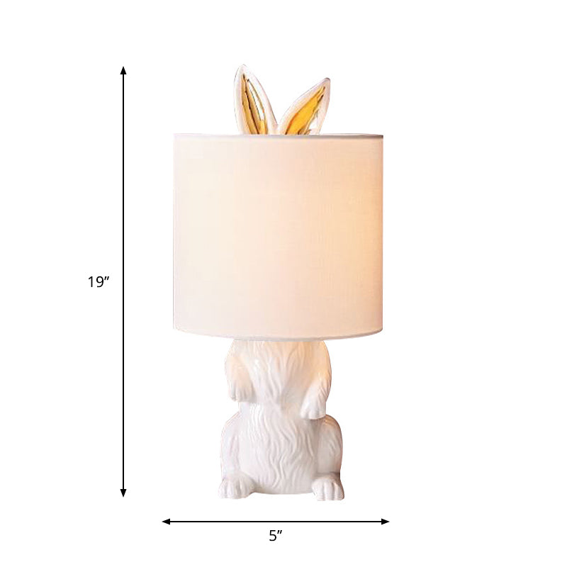 Resin Rabbit Shaped Table Light Countryside Style 1-Light Bedside Fabric Night Lamp in White Clearhalo 'Lamps' 'Table Lamps' Lighting' 781921