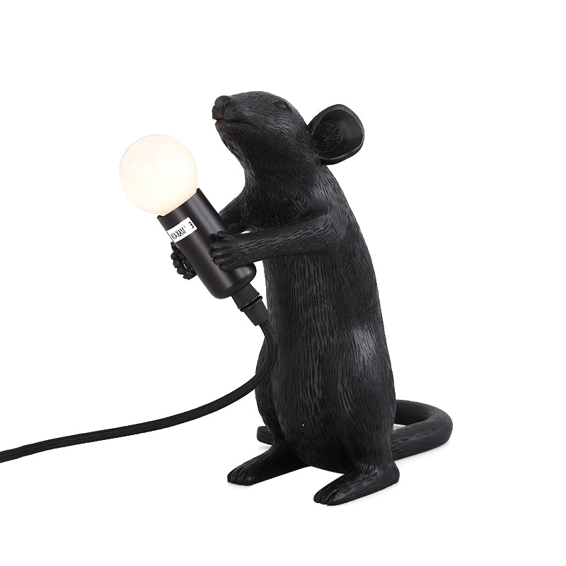 Black 1 Bulb Night Table Lamp Traditional Resin Standing Mouse Shape Desk Lamp for Living Room Clearhalo 'Lamps' 'Table Lamps' Lighting' 781937