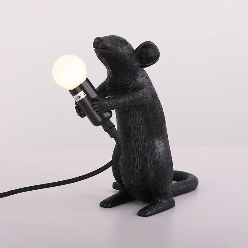 Black 1 Bulb Night Table Lamp Traditional Resin Standing Mouse Shape Desk Lamp for Living Room Clearhalo 'Lamps' 'Table Lamps' Lighting' 781938