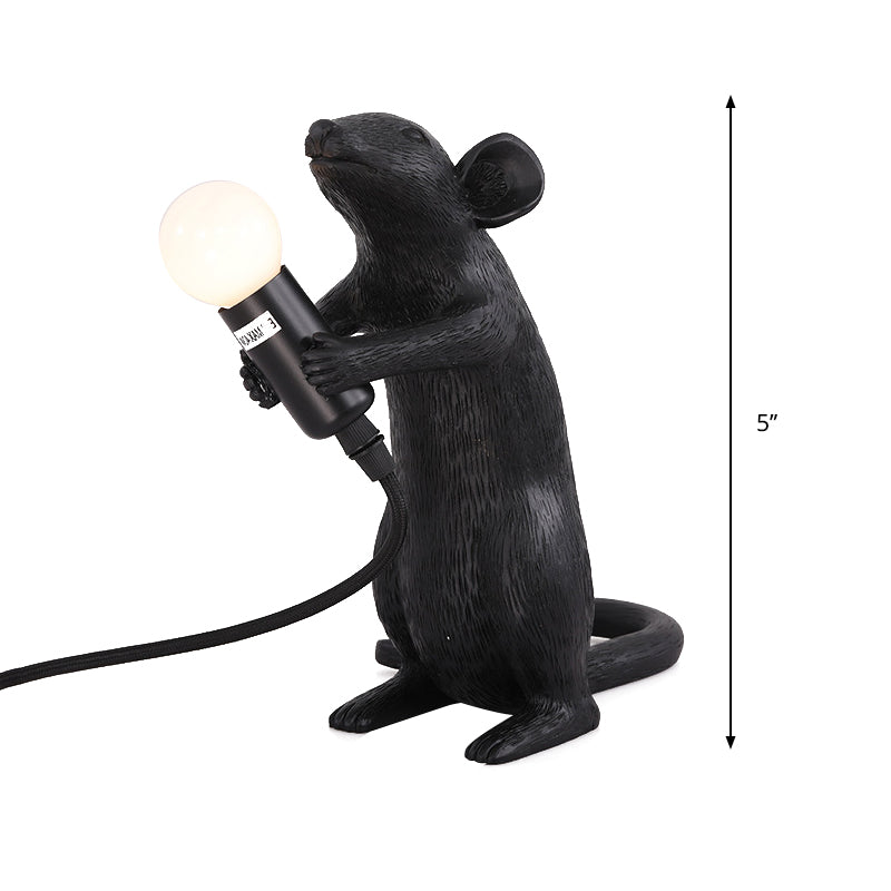 Black 1 Bulb Night Table Lamp Traditional Resin Standing Mouse Shape Desk Lamp for Living Room Clearhalo 'Lamps' 'Table Lamps' Lighting' 781939
