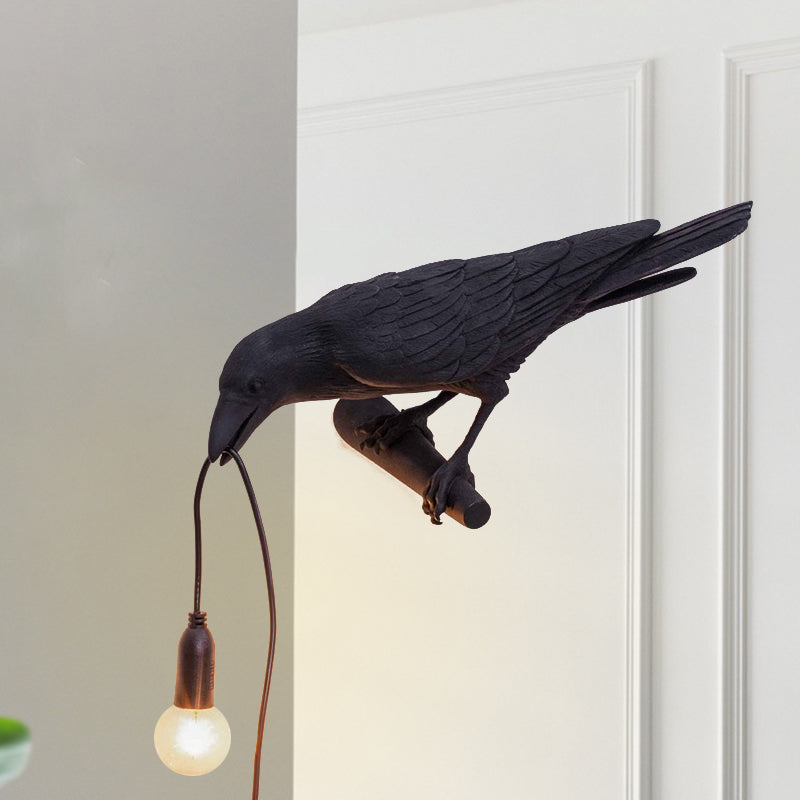 1-Bulb Bird Shape Wall Mount Light Country Style White/Black Finish Resin Wall Sconce Lamp Black Clearhalo 'Wall Lamps & Sconces' 'Wall Lights' Lighting' 781959